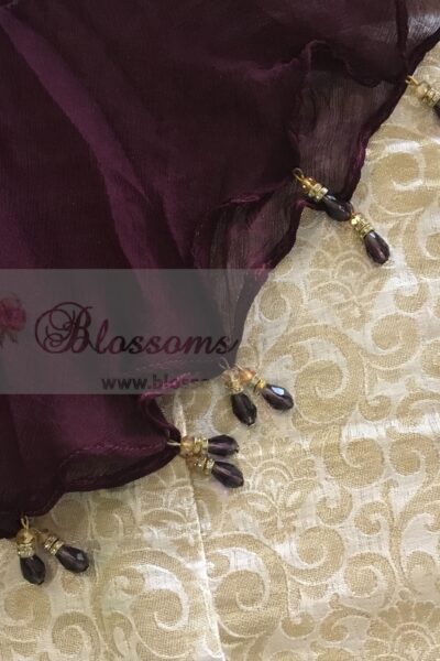 Dark Purple Organza Suit with Jamawar Pants - Blossoms by Azz