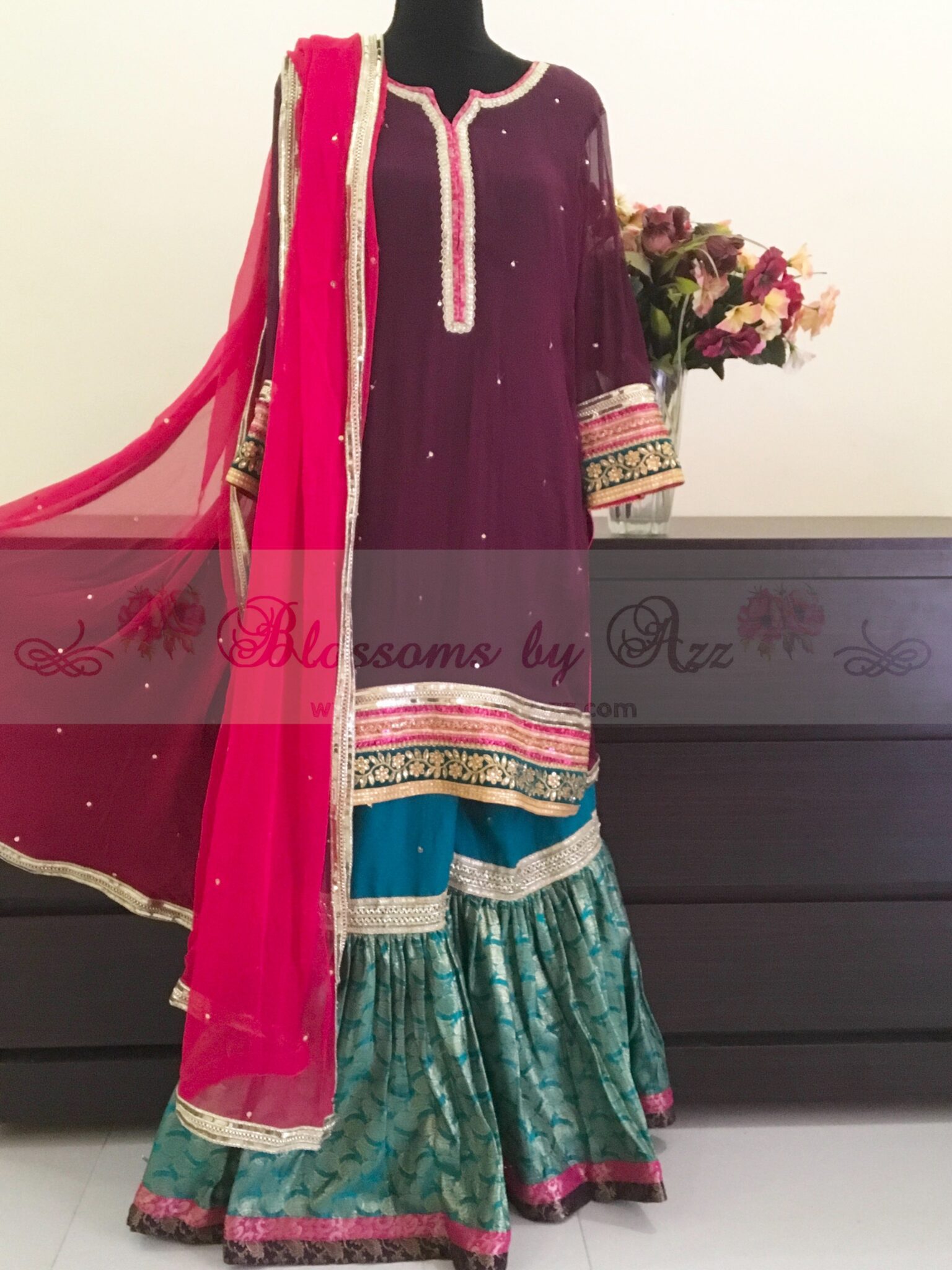563615DD-5EAA-4A91-8B2B-C1A211377A16 Gharara Dress With Gota Work - Blossoms by Azz
