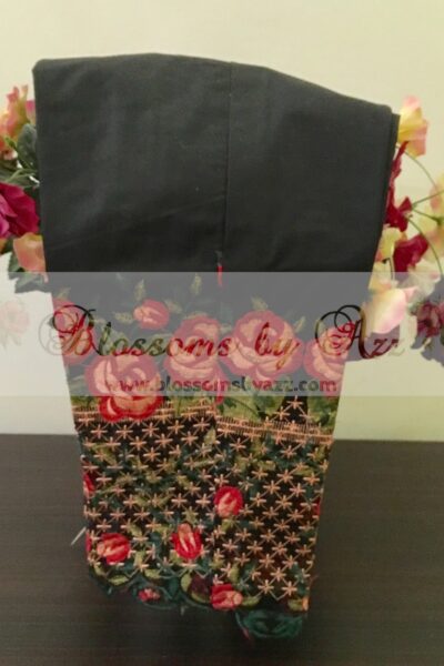 Black Floral Embroidered Cotton Pants - Blossoms by Azz