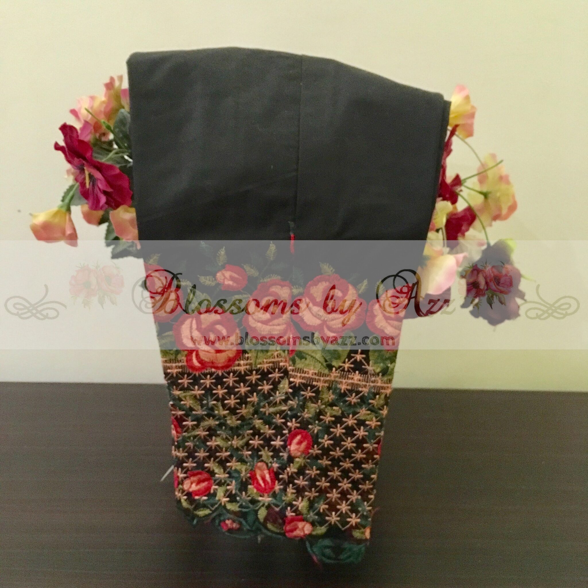 6359B723-63C1-4BAE-BD88-62BC9B216902 Black Floral Embroidered Cotton Pants - Blossoms by Azz
