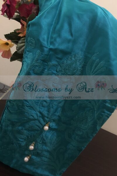 Silk Embroidered Pants - Aqua Green - Blossoms by Azz