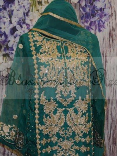 Agha Noor Shirt with Chiffon Dupatta & Straight Pants - Green - Blossoms by Azz
