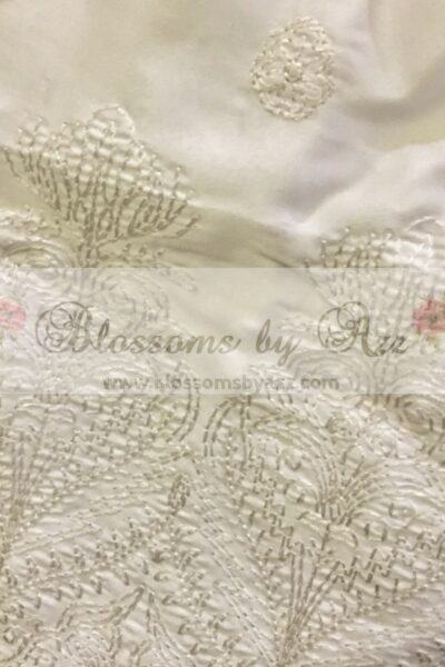 Straight Pants - White - Embroidered Silk - Blossoms by Azz