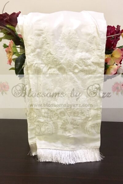 Straight Pants - Cream - Embroidered Silk - Blossoms by Azz