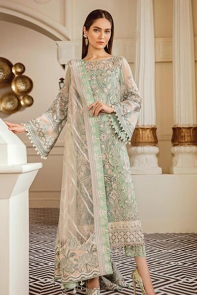 Baroque Embroidered Chiffon Stitched 3 Piece Suit BQ19-C6 05 MINT TEA - Luxury Collection - Blossoms by Azz