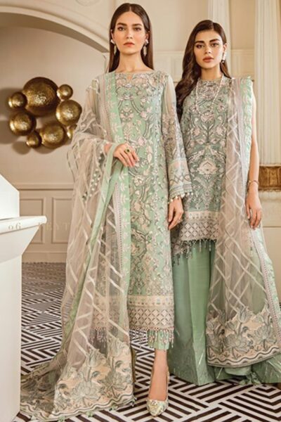 Baroque Embroidered Chiffon Stitched 3 Piece Suit BQ19-C6 05 MINT TEA - Luxury Collection - Blossoms by Azz