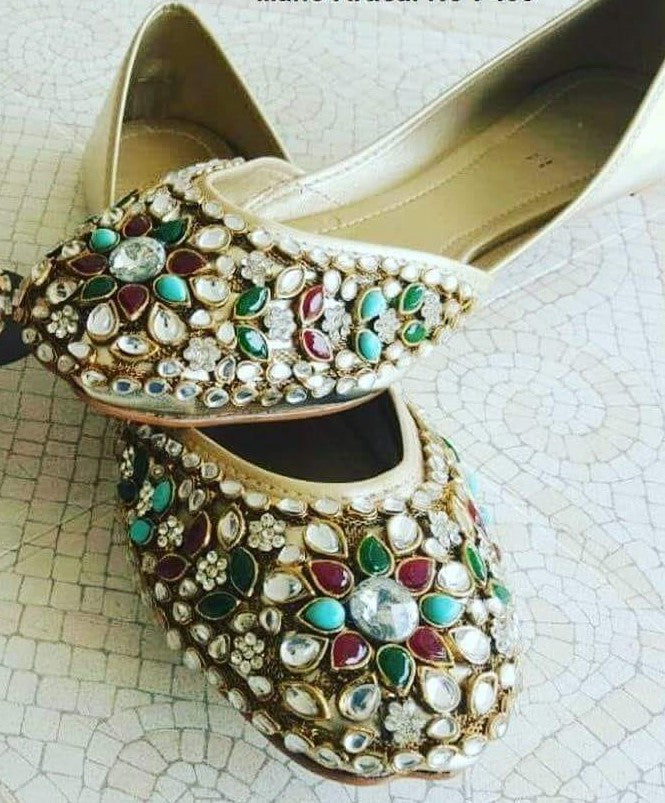 e803492f-58c0-4be4-a15d-1eb6aac12164 Stone Pumps (Khussa) - 004- Multi - Blossoms by Azz