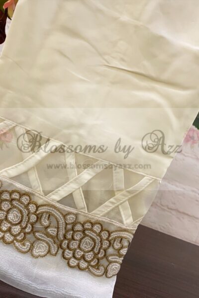 Straight Pants - Cream - Embroidered Silk - Blossoms by Azz
