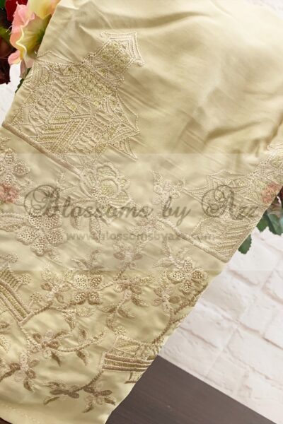 Straight Pants - Golden- Embroidered Silk - Blossoms by Azz