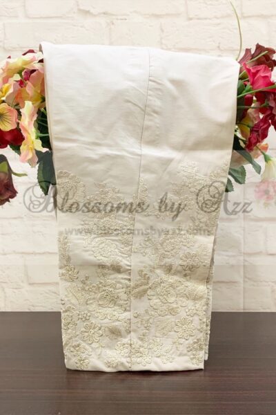Straight Pants - Beige - Embroidered Cotton - Blossoms by Azz