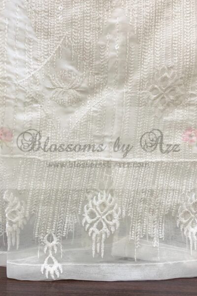 Straight Pants - Off White - Embroidered Silk - Blossoms by Azz