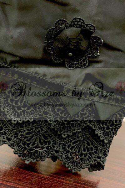 Straight Pants - Black - Embroidered Silk with 3 D Flowers - Blossoms by Azz
