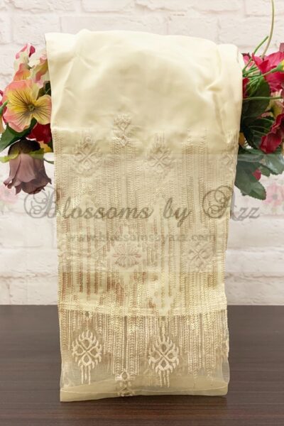 Straight Pants - Golden- Embroidered Silk - Blossoms by Azz