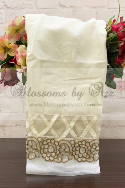 Straight Pants - Cream - Embroidered Silk - Blossoms by Azz