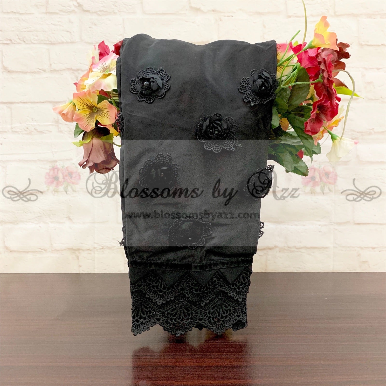 image_a9cf2c11-1865-4036-b1e7-6762f975244f Straight Pants - Black - Embroidered Silk with 3 D Flowers - Blossoms by Azz