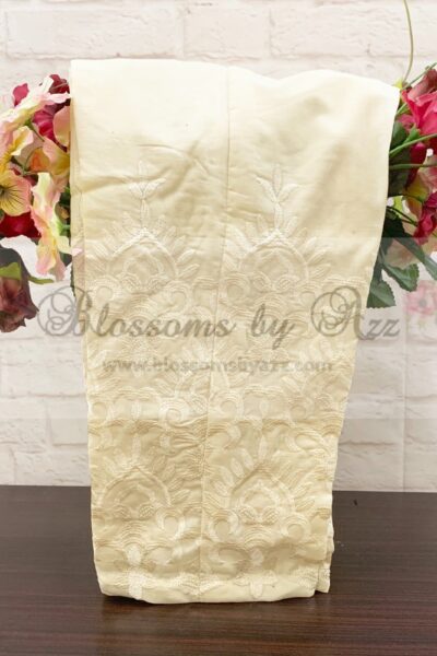 Straight Pants - Cream - Embroidered Cotton - Blossoms by Azz