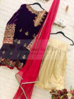 Embroidered Velvet Peplum with Gharara Outfit - Blossoms by Azz