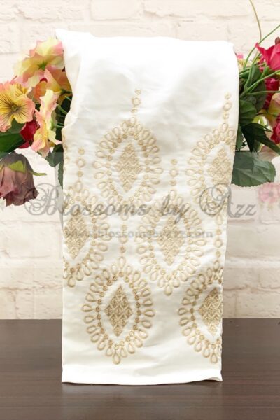 Straight Pants - Off White - Embroidered Silk - Blossoms by Azz
