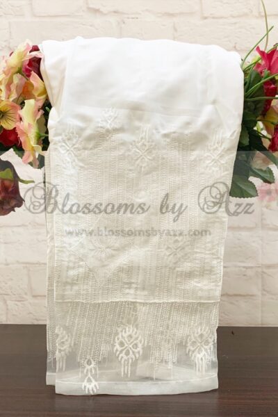Straight Pants - Off White - Embroidered Silk - Blossoms by Azz