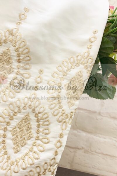 Straight Pants - Off White - Embroidered Silk - Blossoms by Azz