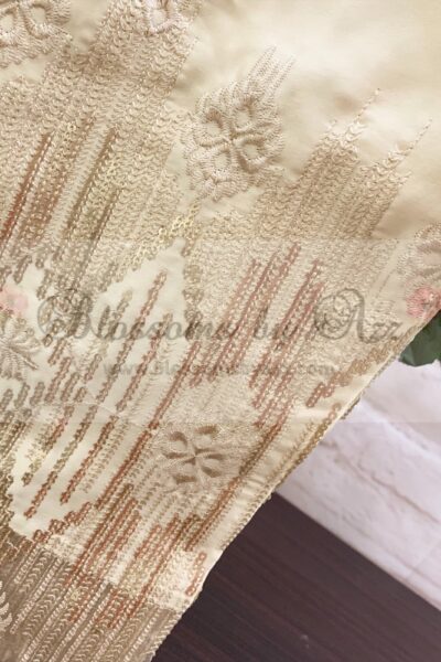 Straight Pants - Golden- Embroidered Silk - Blossoms by Azz