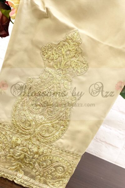 Straight Pants - Golden- Embroidered Silk - Blossoms by Azz