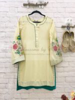 Lemon Cotton Silk Kurti With Zari & Thread Work - Blossoms by Azz