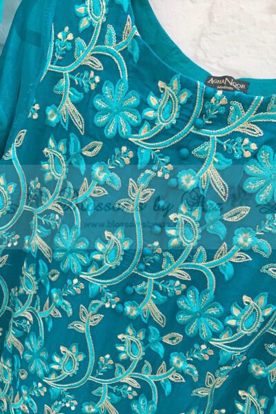 Agha Noor Shirt with Agha Noor Dupatta & Plain Straight Pants - Sea Green - Blossoms by Azz