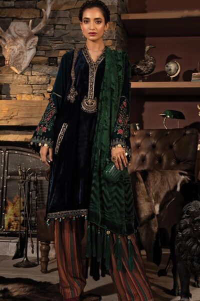 Maria B Embroidered Velvet Stitched 3 Piece Suit MB19W 11 - Winter Collection - Blossoms by Azz