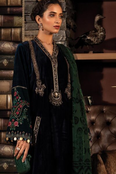 Maria B Embroidered Velvet Stitched 3 Piece Suit MB19W 11 - Winter Collection - Blossoms by Azz