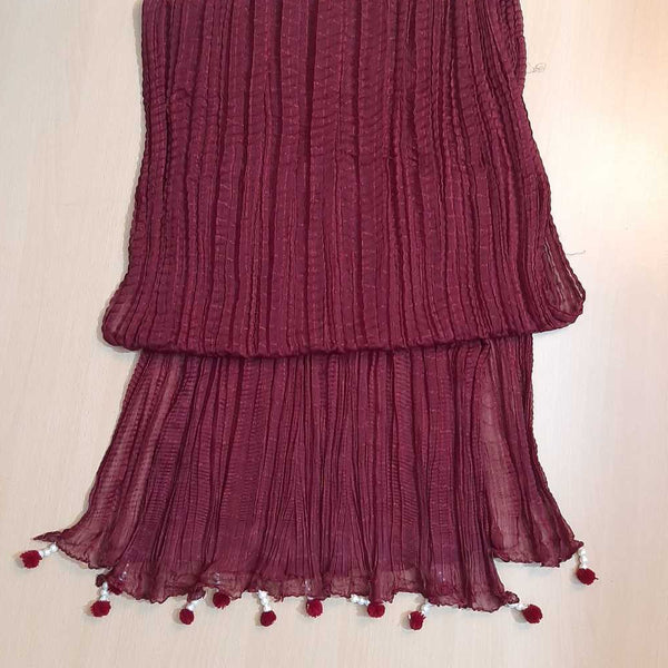 ChiffonCrushDupattaWithBottomTassels-Maroon-ZD1241
